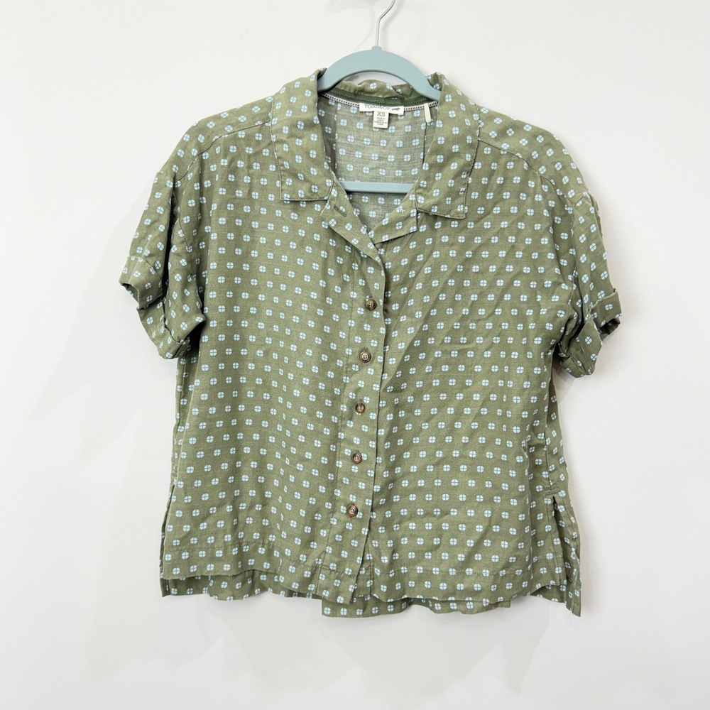 Toad&Co Womens XS Short Sleeve Button Up Top Olive Green Tencel Sustainable